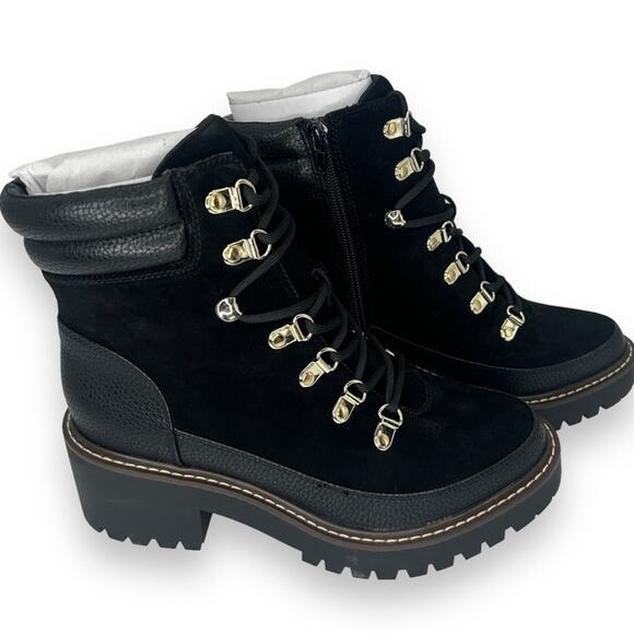 NEW Quiet Luxury Chunky Hiking Winter Booties Size 5 Black Lug Lace Up Suede NWT - Picture 1 of 9